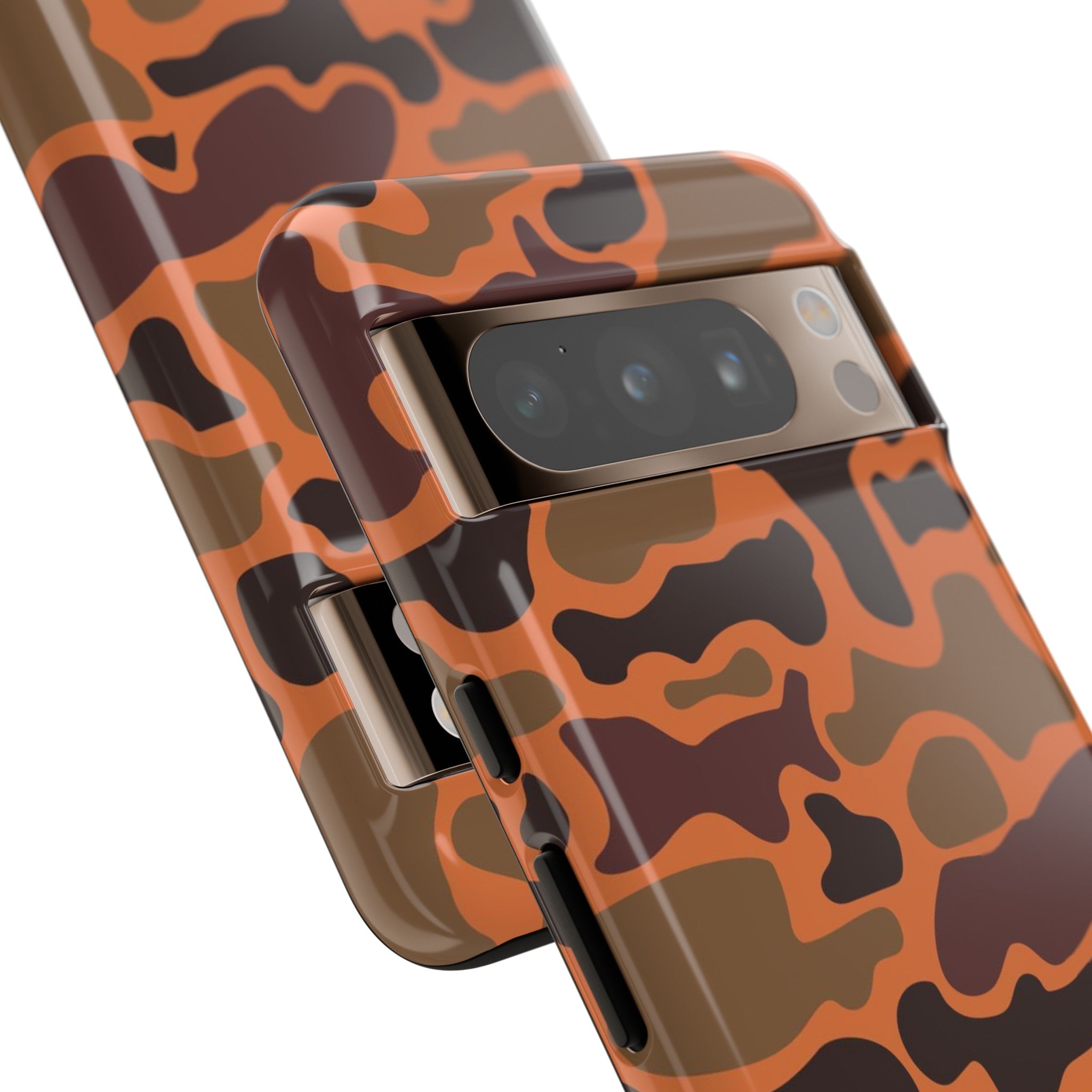 close up view of camera protection Retro Hunter Safety Camo Pixel Tough Case
