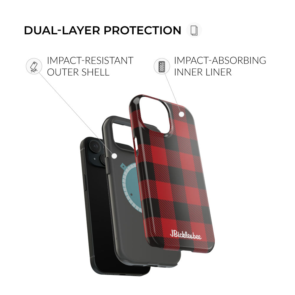 retro hunting plaid magsafe dual layer protection iphone case