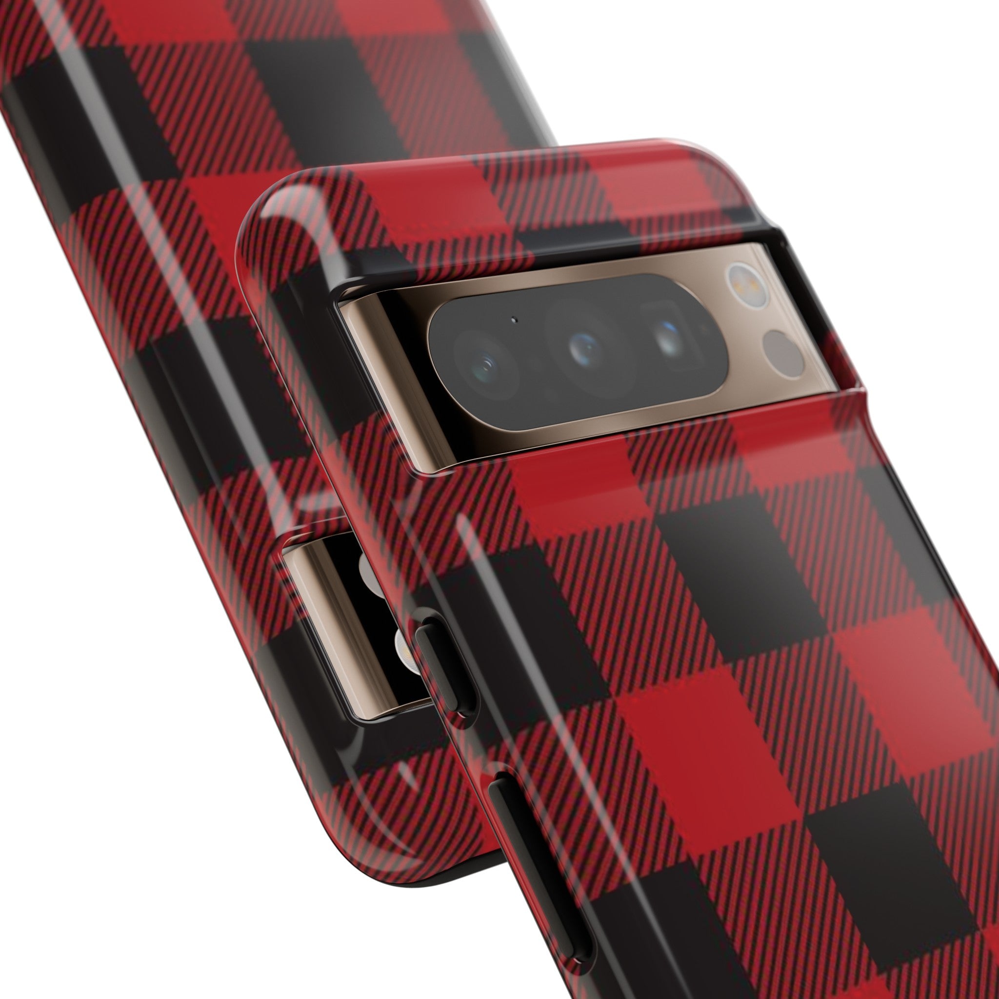 close up view of camera protection Retro Hunting Plaid Pattern Pixel Tough Case