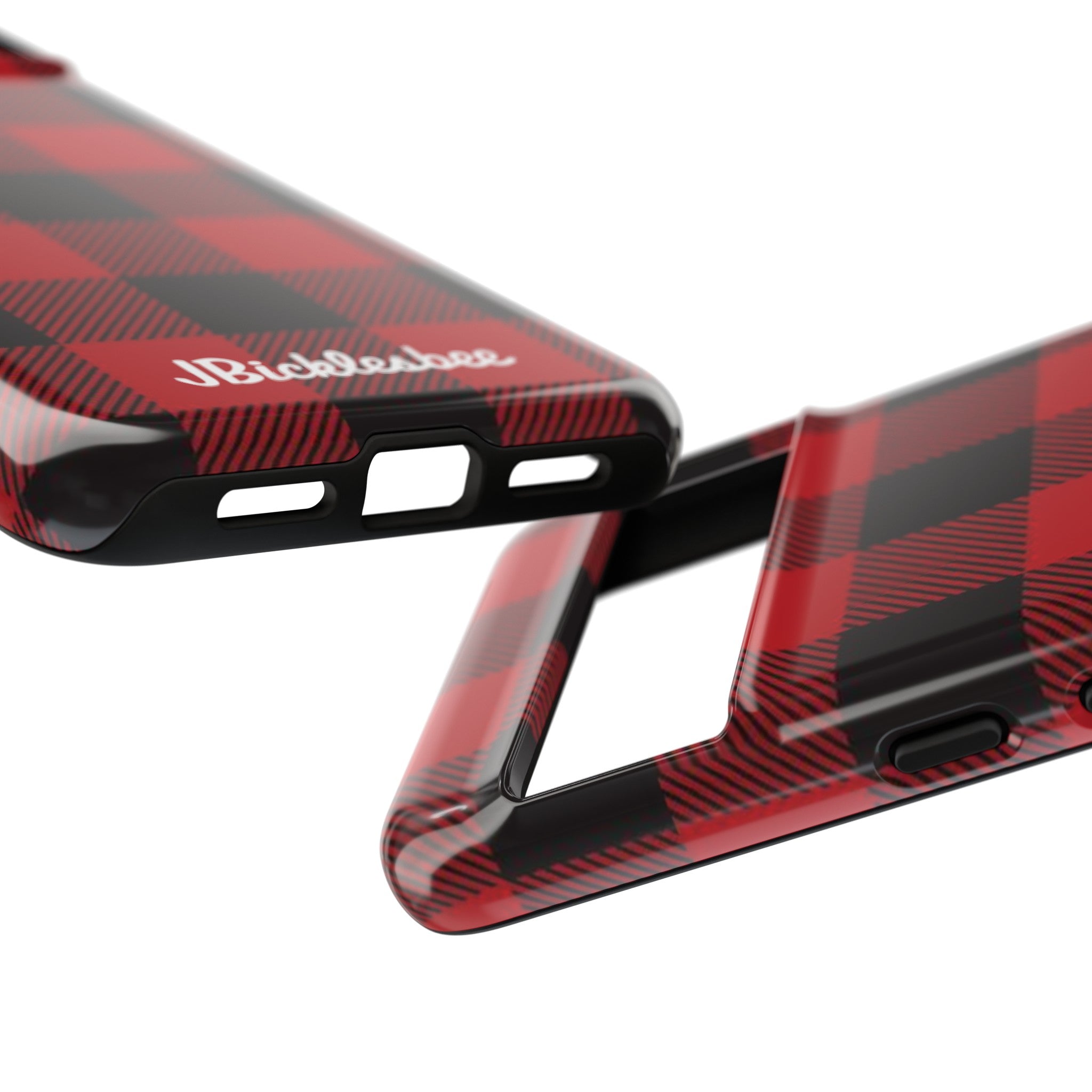 close up view of port access Retro Hunting Plaid Pattern Pixel Tough Case