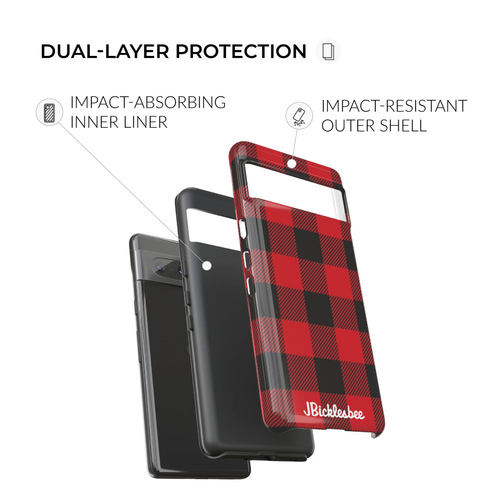 retro plaid hunter dual layer protection pixel phone case