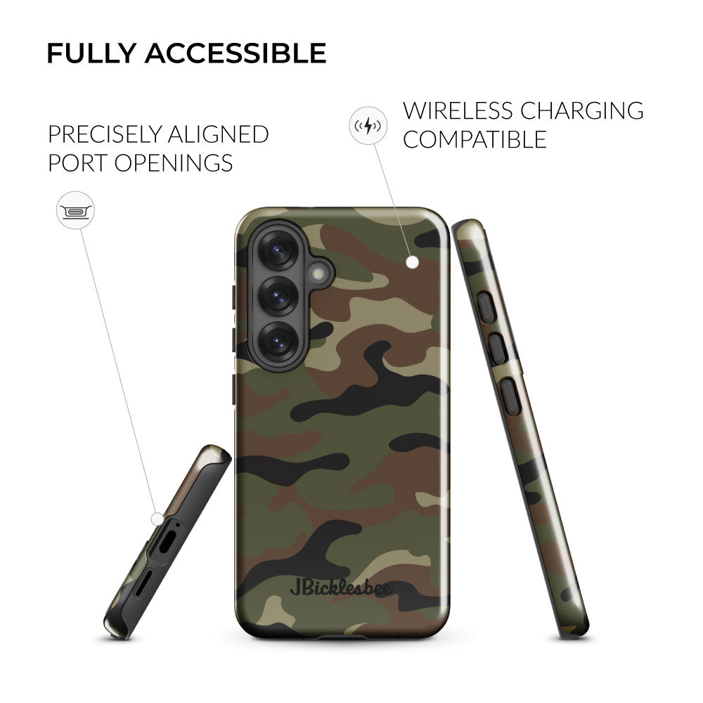 fully accessible Retro Woodland Recon Camo Samsung Tough Case