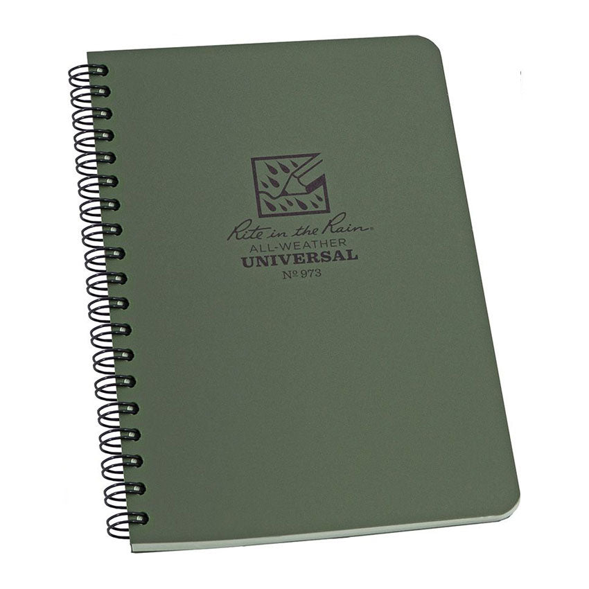 Front view of Rite in the Rain No. 973 green side-spiral waterproof noteboo