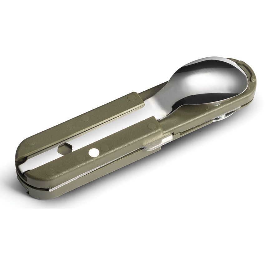 Right side view of the TB Bivouac French Army Camp Knife in OD green