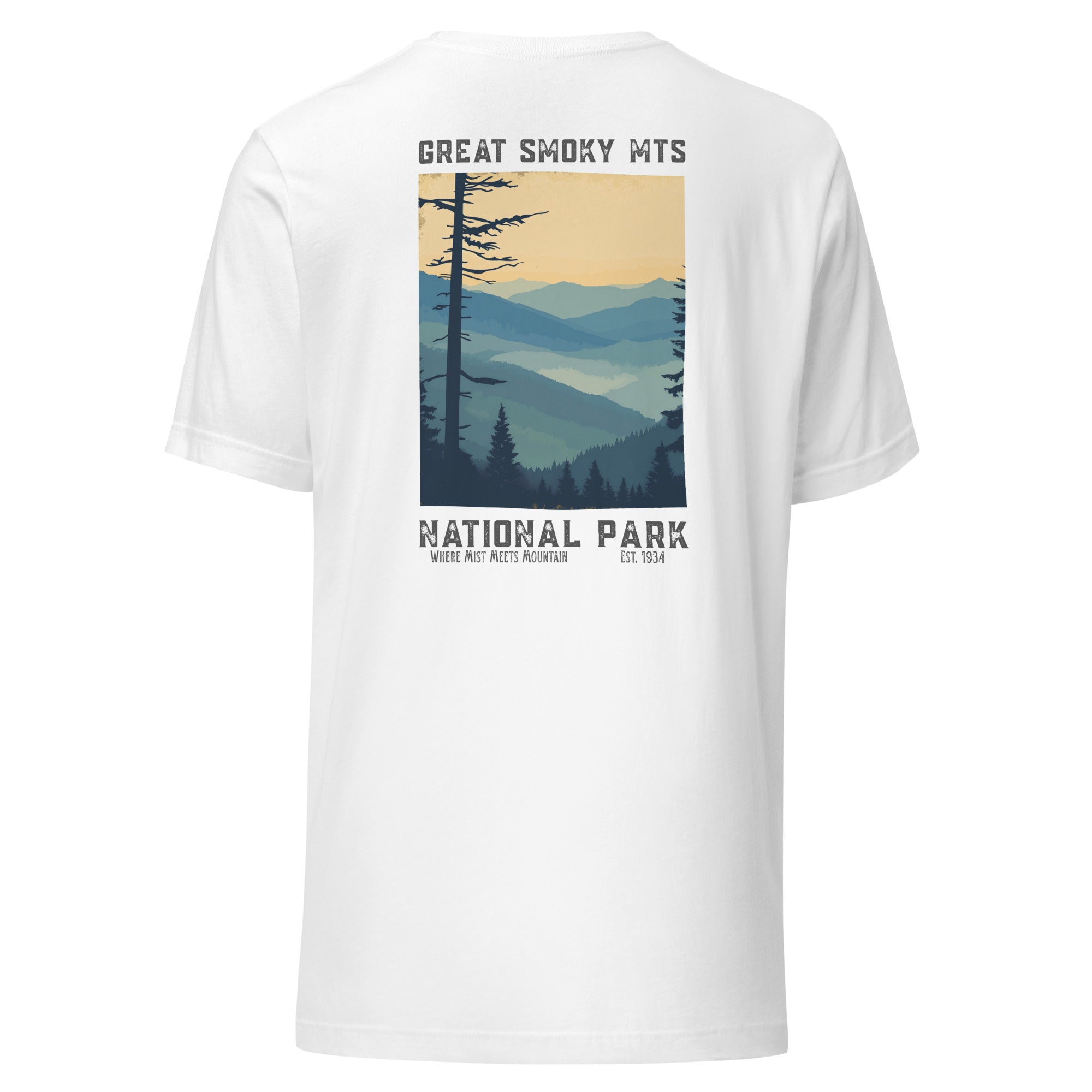 Back view of white Great Smoky Mountains National Park T-Shirt – clean design with comfortable fit