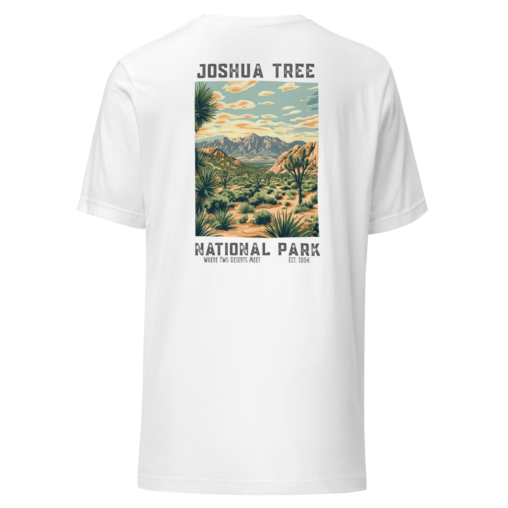 Back view of vintage-style Joshua Tree T-shirt in white, showcasing lightweight cotton fit