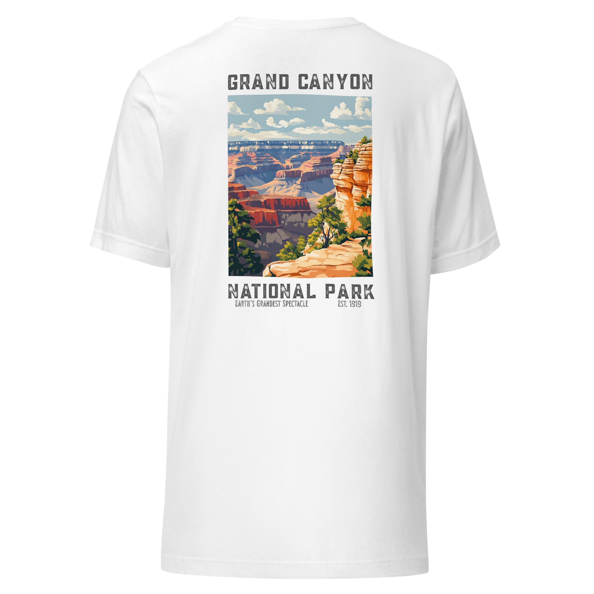 Back view of Grand Canyon T-shirt in white, highlighting breathable cotton and casual silhouette