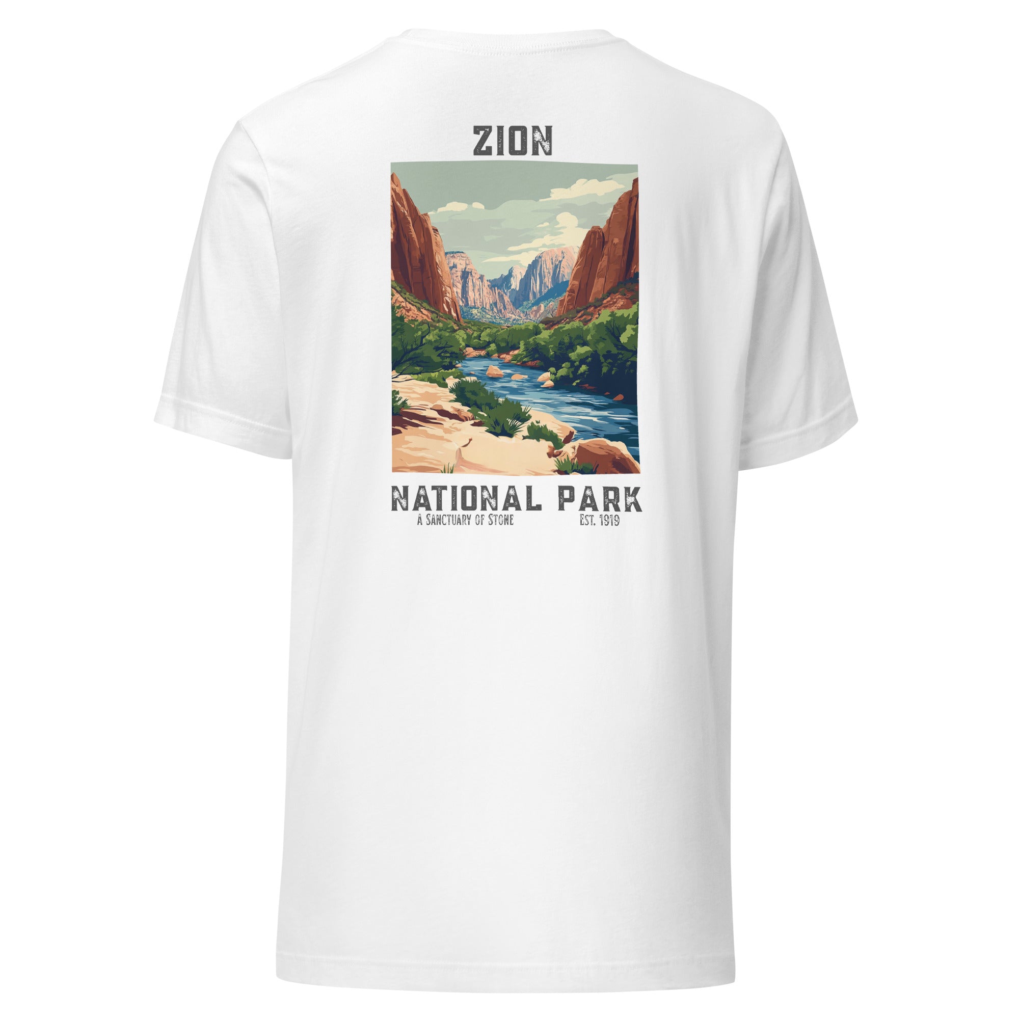 Back view of Vintage Zion National Park shirt in White, breathable cotton construction