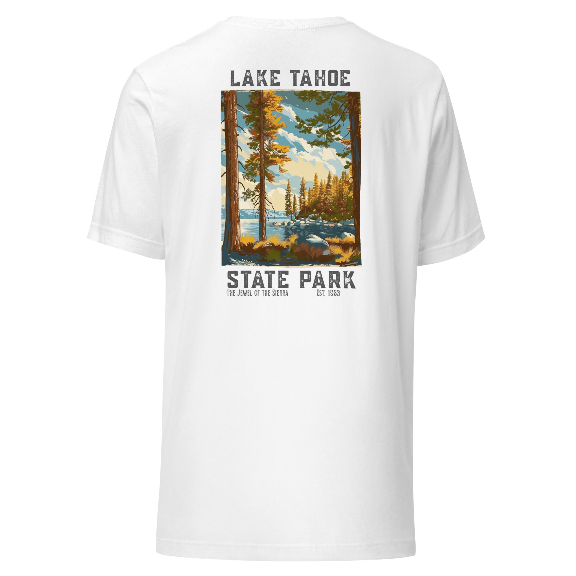 Back view of Vintage Lake Tahoe State Park T-shirt in White