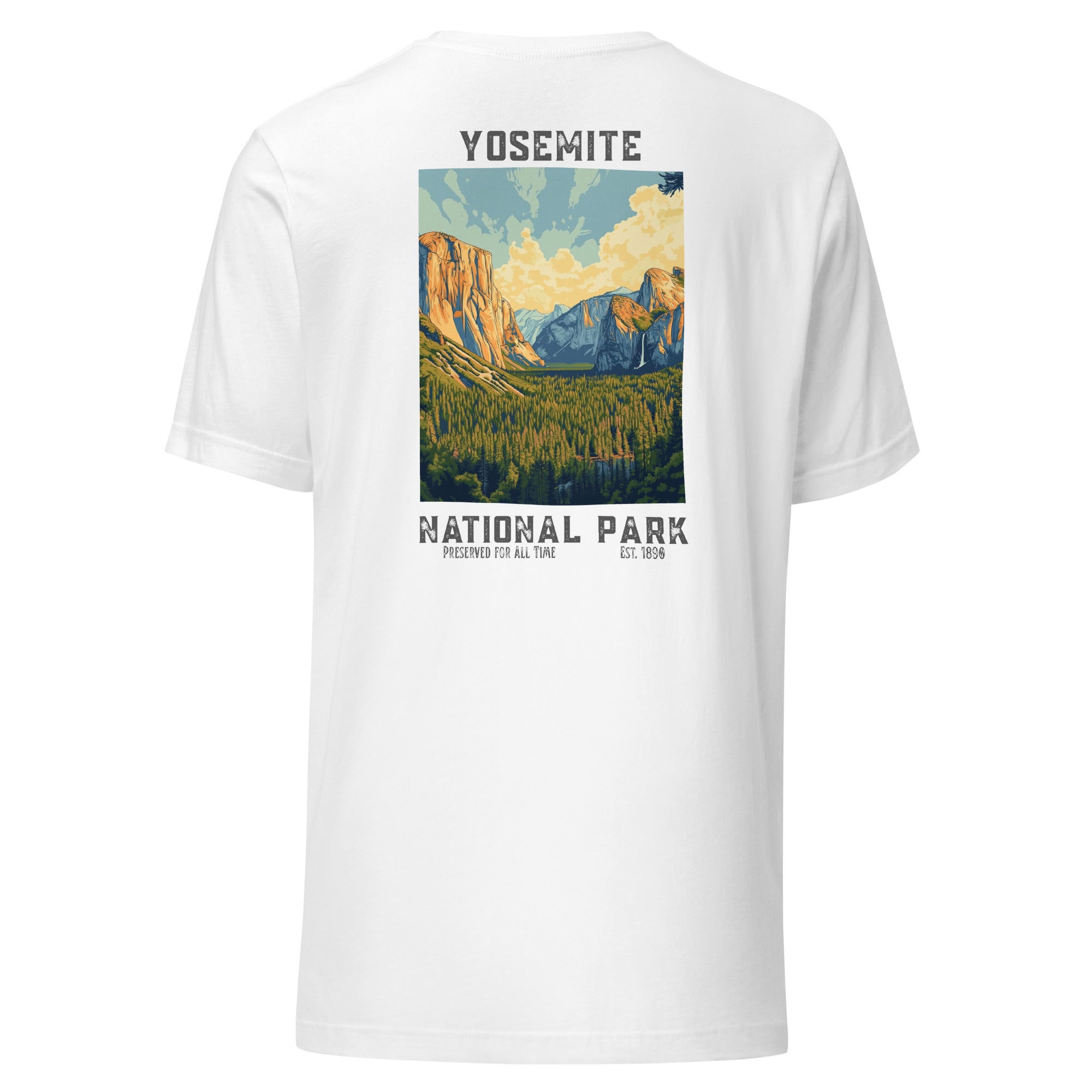 Back view of Yosemite tee in white, highlighting clean lines and premium cotton construction