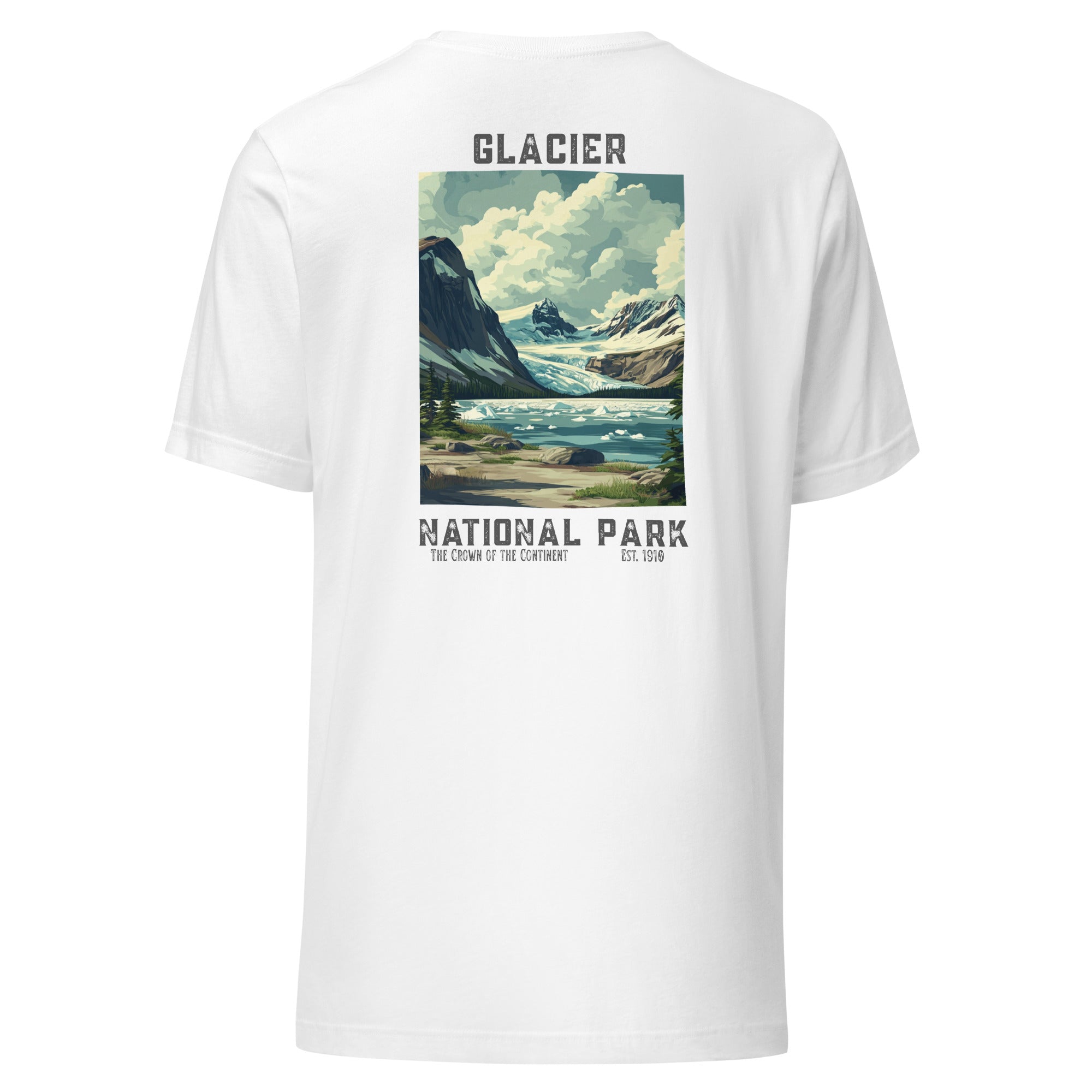 Back view of Vintage Glacier National Park T-Shirt in White showing breathable cotton construction
