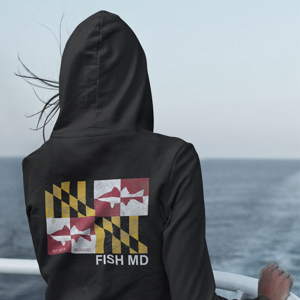 Maryland Flag Striper Rockfish Hoodie black