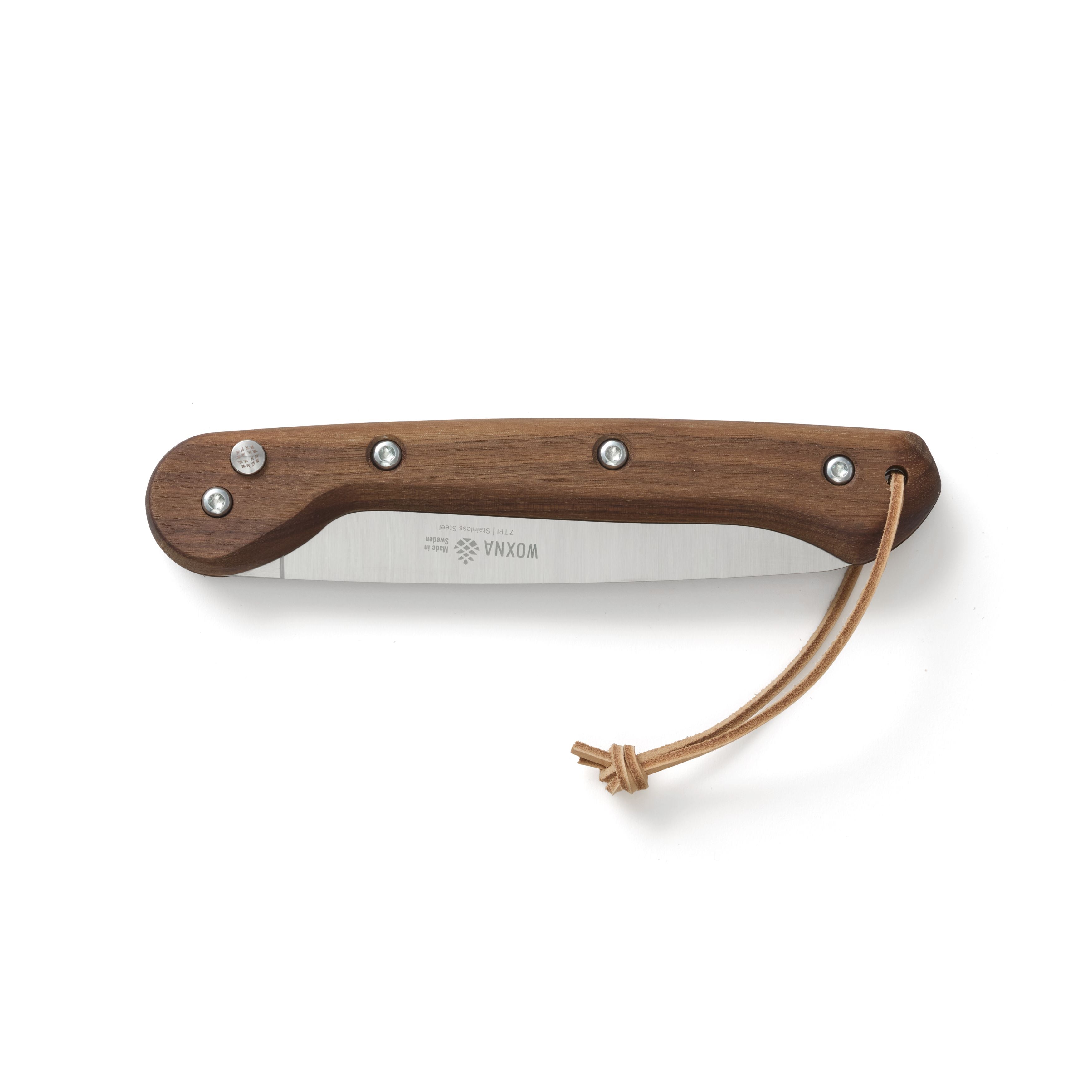 Woxna Ljusnan 7-inch foldable saw folded with walnut handle and stainless steel blade