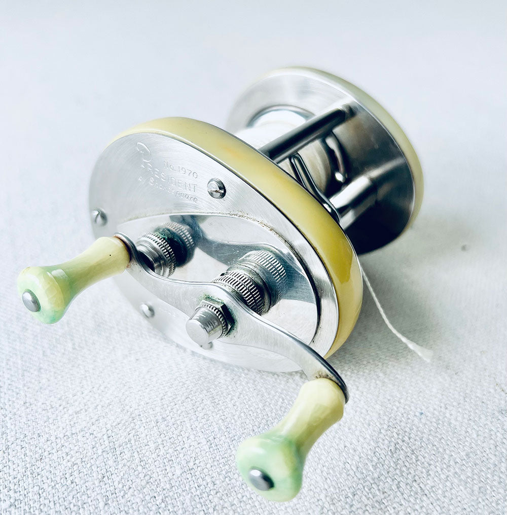 Fishing Reel Shakespeare President No. 1970 Model FK Stainless Steel  Vintage Casting Reel. 